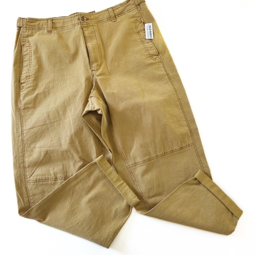Old Navy Womens XL Workwear High Rise Cargo Slouchy Chino Pants Tan New - Picture 2 of 6